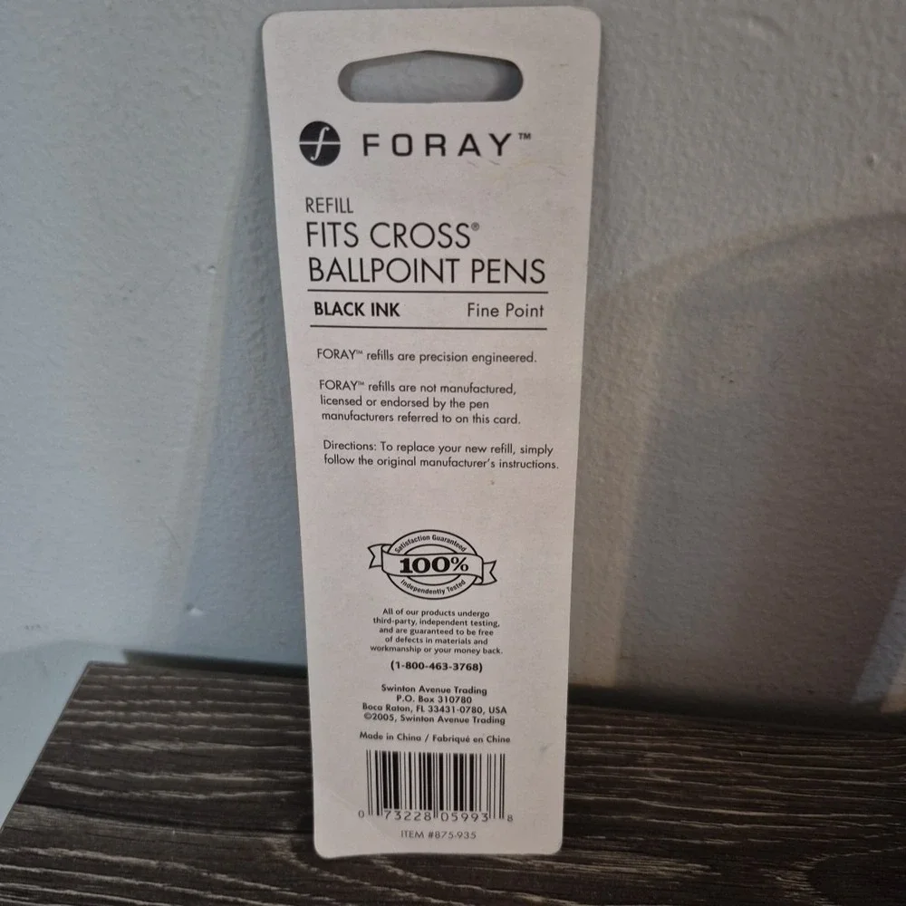 Foray Refill fits Cross Ballpoint Pens 2 pack Black Ink Fine Point #875-935 Read